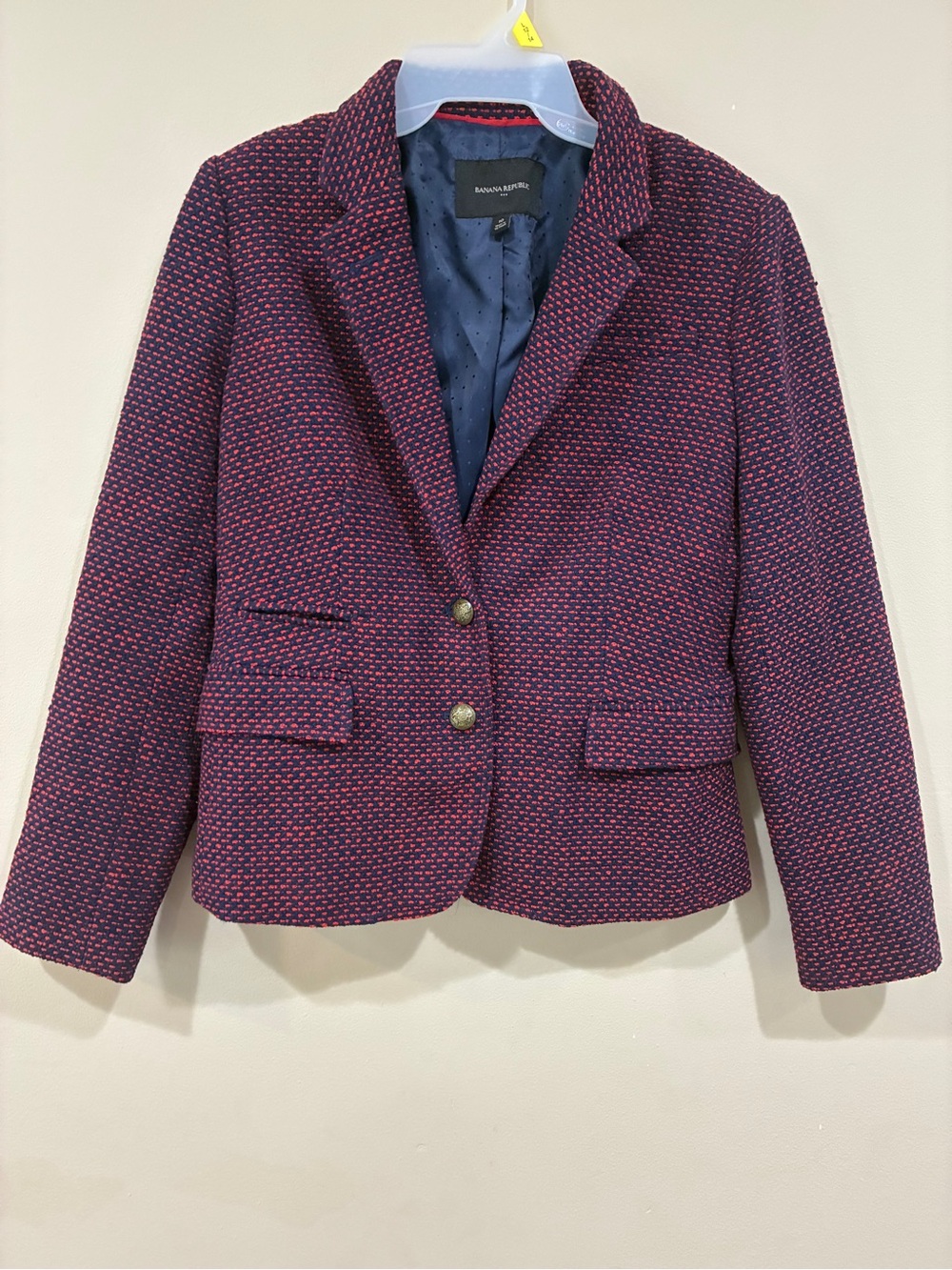 Banana Republic Women's Textured Red & Blue Tweed Blazer